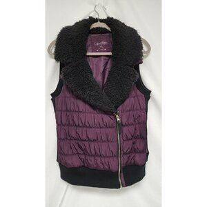 Calvin Klein Purple Puffy Vest w/ Faux Fur M